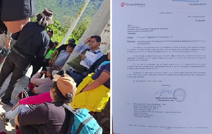 Southern Perú amenaza a dirigentes de Tapairihua con más acciones legales en su contra